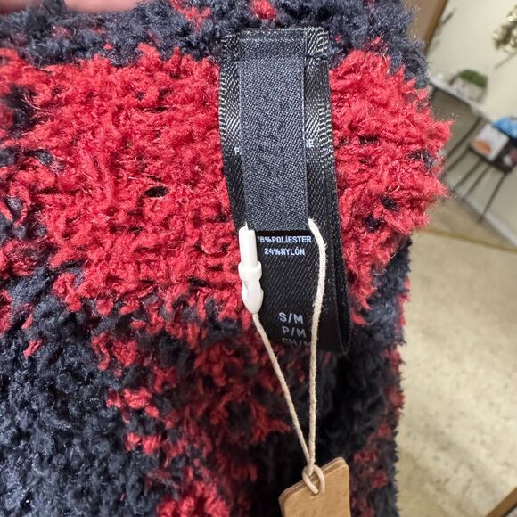 SKIMS Cozy Knit Pullover Sweater Red Black Brick Buffalo Plaid S/M Holiday Comfy - Picture 6 of 8